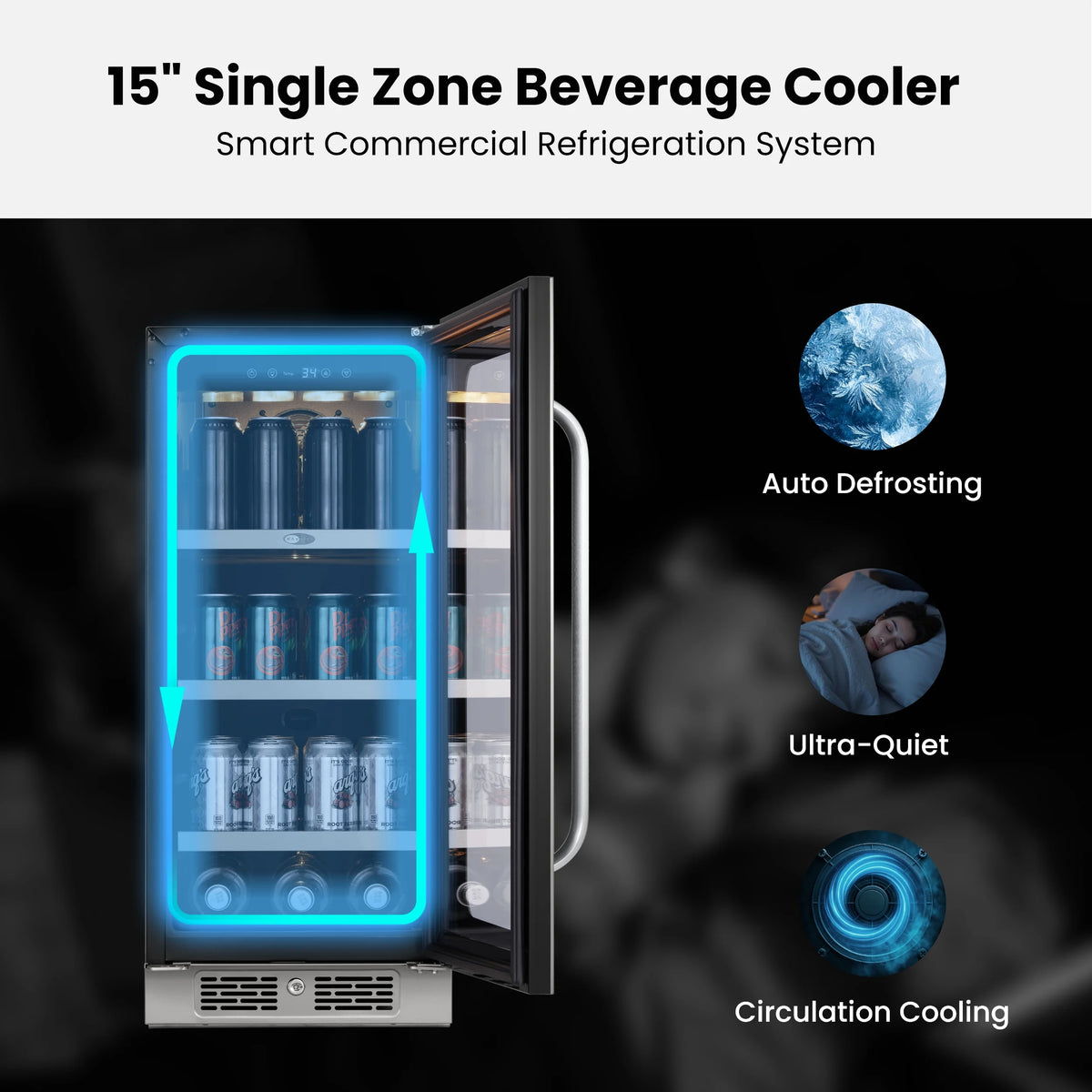 Whynter 15 Inch Beverage Refrigerator Cooler - 80 Can Mini Fridge with Glass Door for Soda Beer, 3 LED Compressor Fridge for Home Office Bar(3.0 cu.ft)