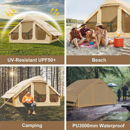 NAIZEA Inflatable Tent Air Glamping Tents 6Person Cabin Tent&Mesh&Chimney Window