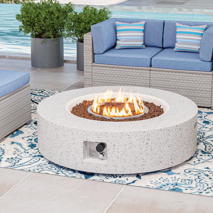 COSIEST Outdoor Round Terrazzo Concrete White firepit Table