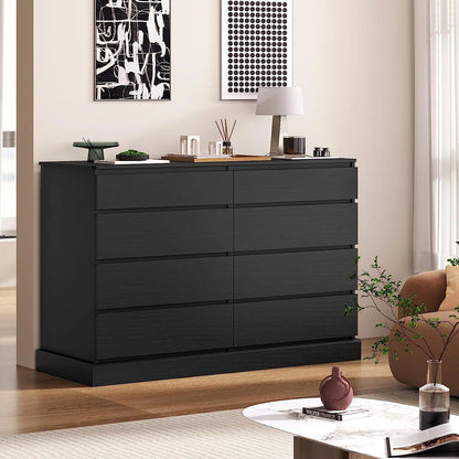 8 Drawers Double Dresser Wooden Black Chest of Drawers for Bedroom, Large Storage Cabinet for Home Living Room