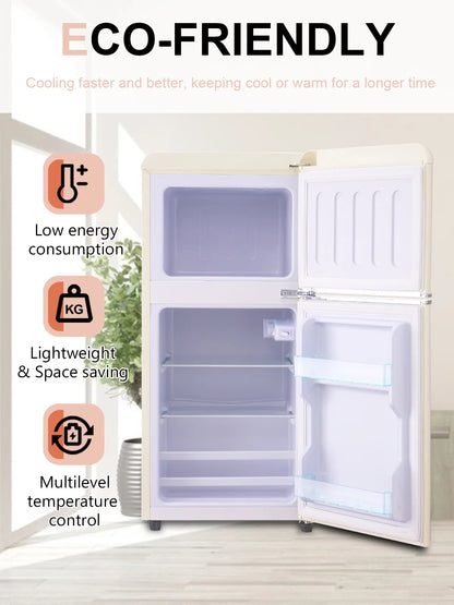Krib B Compact Refrigerator 3.5 Cu.ft, Mini Fridge with Freezer, Modern Fridge with Dual Door, 7 Grade Temperature Adjustment, Silver