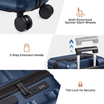 MIUSSE Luggage Sets 3 Piece, 20 Inch Carry On Luggage with Wheels, 100% PC Hardshell Suitcase with TSA Lock, Carry On Suitcases Airline Approved With Travel Backpack for Men Women
