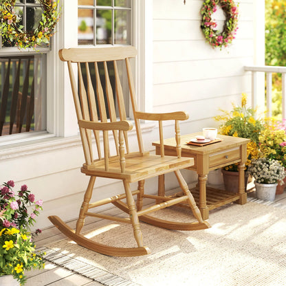 Costway Solid Wood Rocking Chair Porch Rocker Indoor Outdoor Seat Glossy Finish White