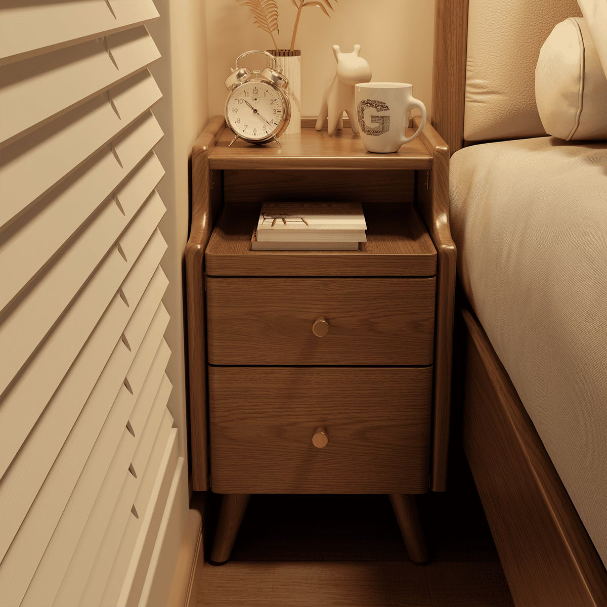 Small Nightstand,Solid Wood Nightstand with Drawers, Walnut Bedside Table for Bedroom