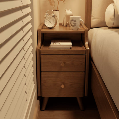 Small Nightstand,Solid Wood Nightstand with Drawers, Walnut Bedside Table for Bedroom