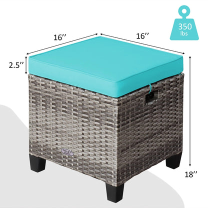 Costway 2PCS Patio Rattan Cushioned Ottoman Seat  Foot Rest TableTurquoise