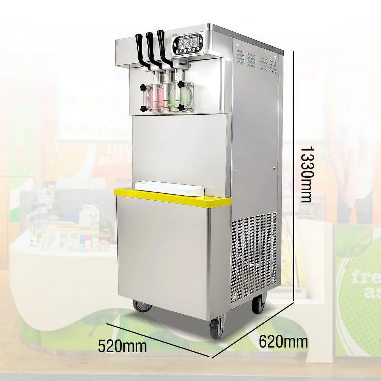Kolice Commercial 3 Flavors Soft Serve Ice Cream Machine-Full Transparent Dispenser,Upper tanks Coolated