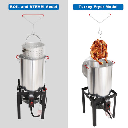 NUUK 30QT Turkey Fryer & 10QT fish fryers outdoor cooking Kit,50,000 BTU Propane Burner��Seafood Boil Pot,Cover & Skimmer Included, Aluminum Deep Fryer Pot with Basket Crab, Gifts for Thanksgiving Day