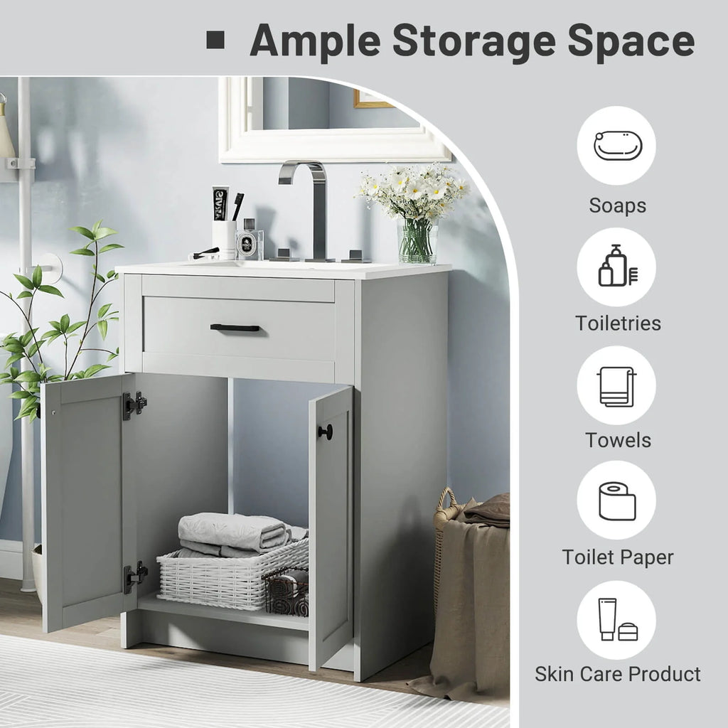 Costway Bathroom Vanity Unit with Basin Under Sink Bathroom Storage Cabinet Freestanding