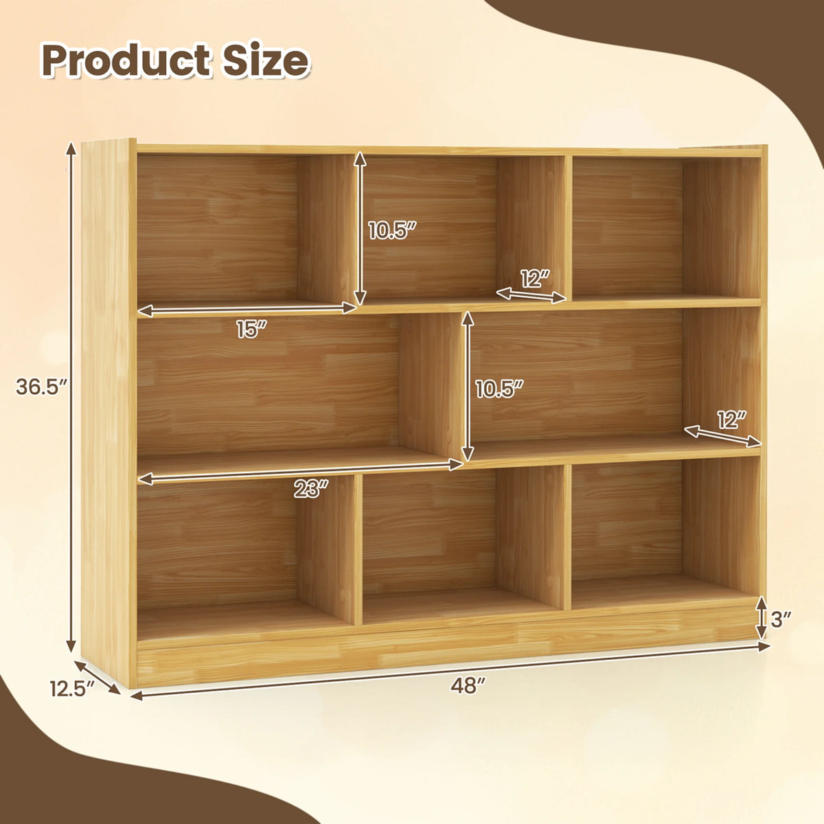 Costway 3-tier Open Bookcase 8-Cube Floor Standing Storage Shelves Display Cabinet White