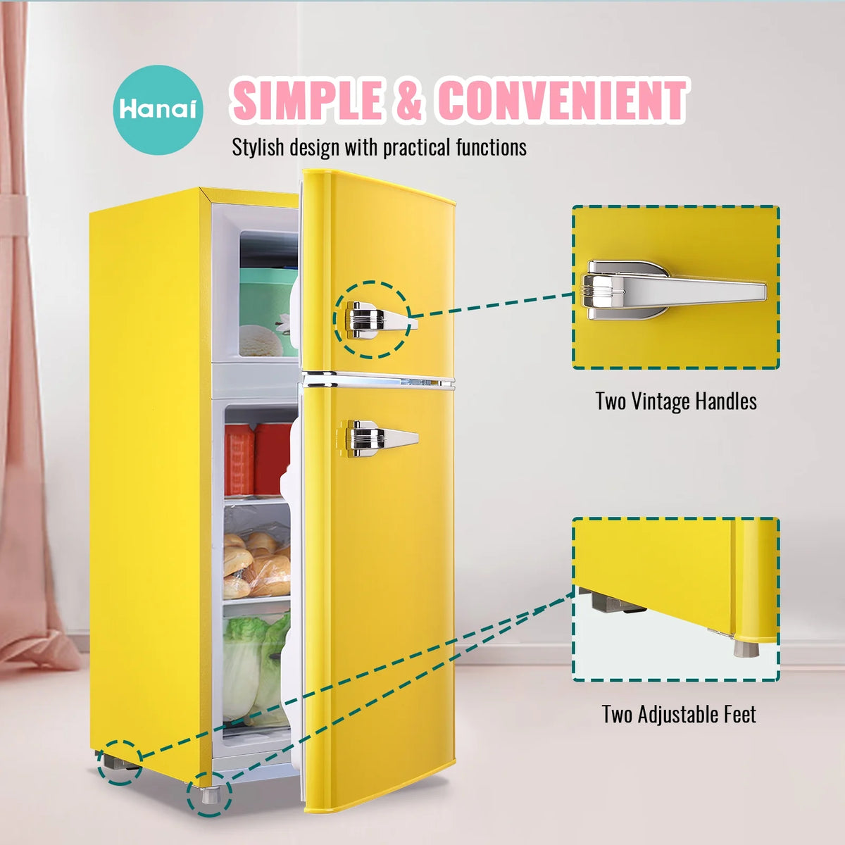 3.5 Cu.ft Compact Refrigerator WANAI Dual Doors Handles Mini Fridge with Top Freezer Blue New
