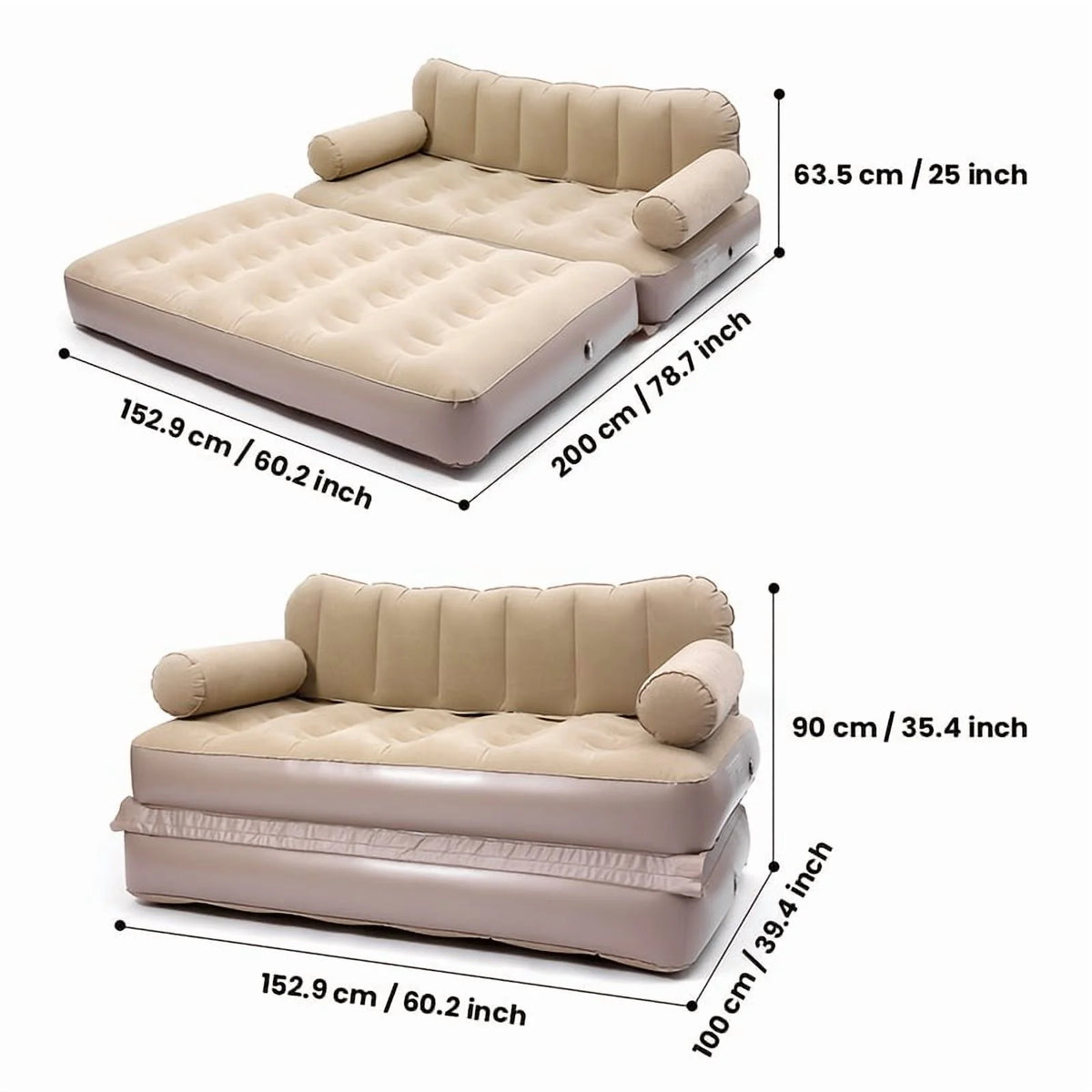 3-Min Fast Inflation Sofa Bed with Pump, Foldable Inflatable Couch for Indoor & Outdoor Camping, Guest Bed, Minimalist Modern Inflatable Furniture
