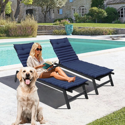 2pcs Outdoor Chaise Lounge Cushions, Waterproof Patio Foldable Chair Cushion for Garden Pool, 73 x 24in Sun Lounger Cushions for Outdoor Furniture��Navy blue��