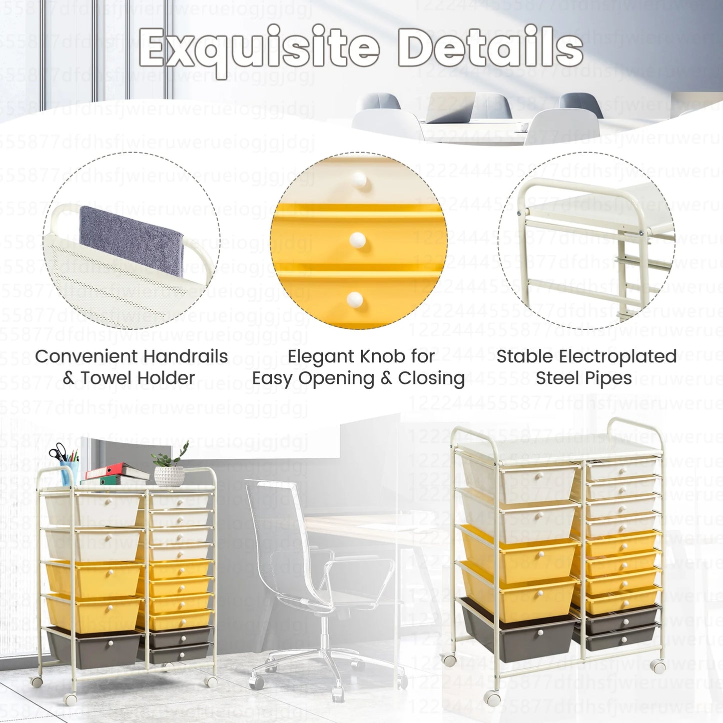 Costway 15 Drawer Rolling Storage Cart Tools Scrapbook Paper Office School Organizer White
