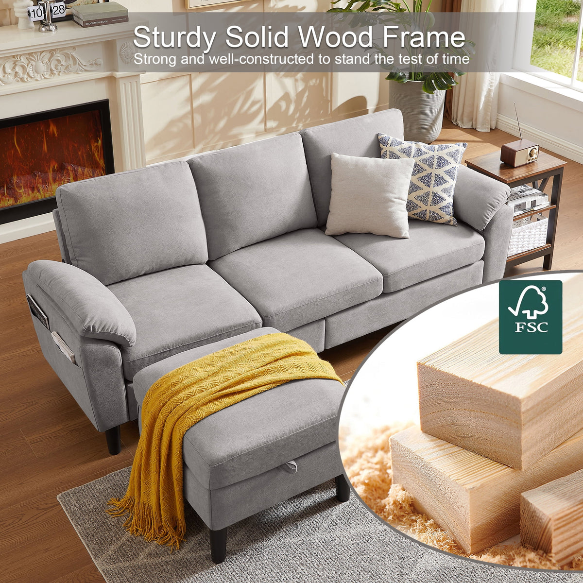 Pingliang Home Sectional Sofa Couch with Storage Ottoman,Modern 3 Seat L Shaped Sofa Couch for Living Room Apartment Studio Office