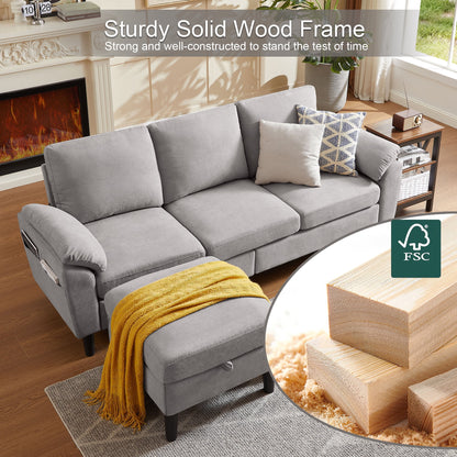 Pingliang Home Sectional Sofa Couch with Storage Ottoman,Modern 3 Seat L Shaped Sofa Couch for Living Room Apartment Studio Office