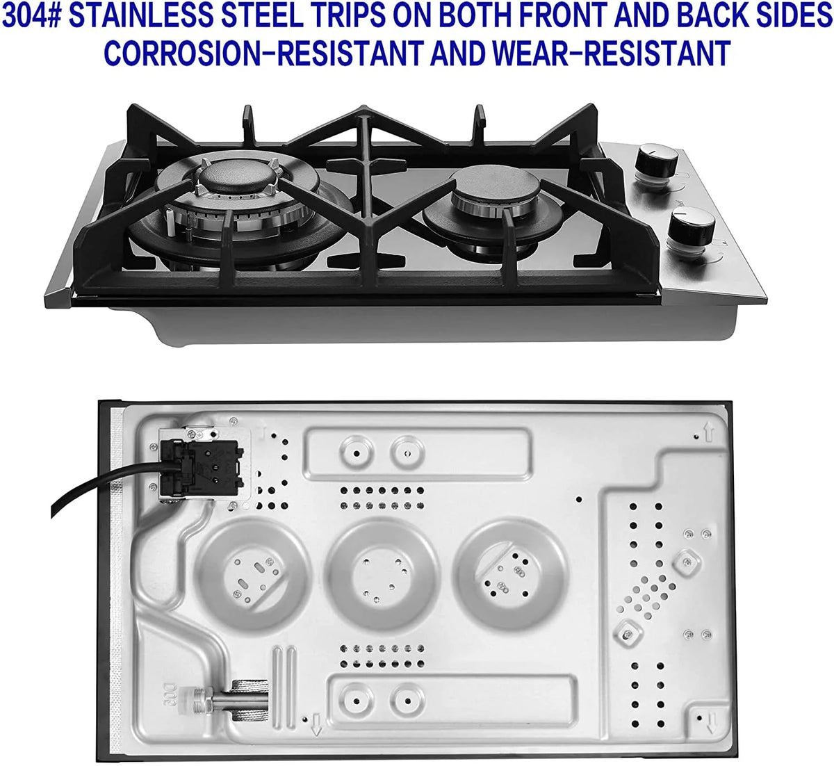Gas Cooktop 12 inch Eascookchef Bulit-in Gas Stove Top 2 Burners NG/LPG Convertible Dual Burners