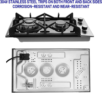 Gas Cooktop 12 inch Eascookchef Bulit-in Gas Stove Top 2 Burners NG/LPG Convertible Dual Burners