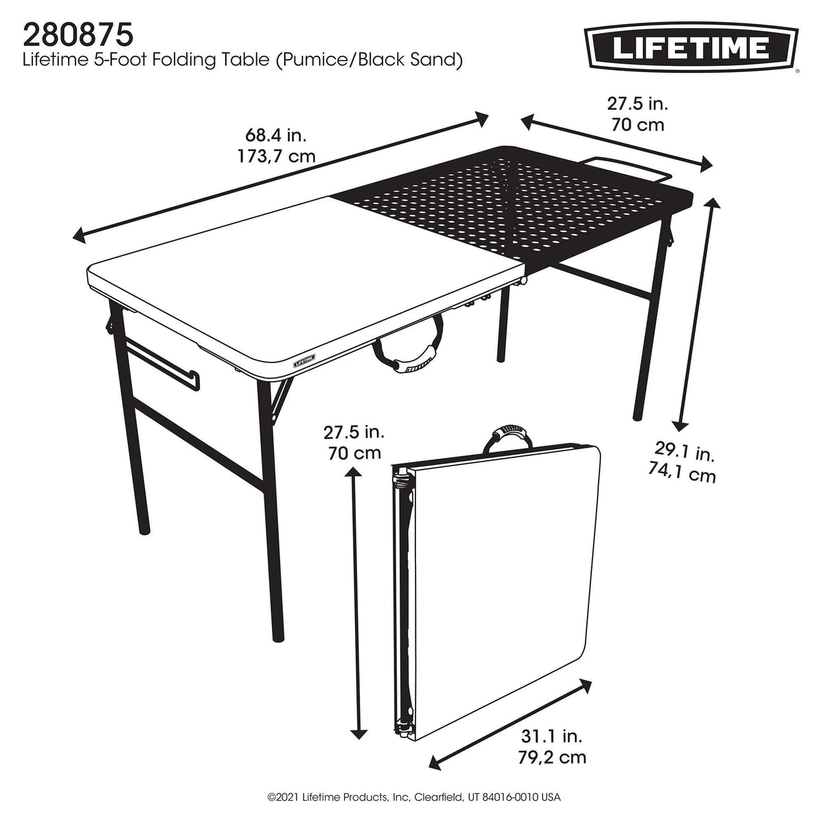 Lifetime 5' Fold-in-Half Camping Folding Table, Pumice (280875)