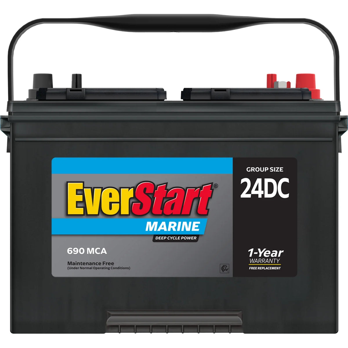 EverStart Lead Acid Marine & RV Deep Cycle Battery, Group Size 24DC 12 Volt, 690 MCA*