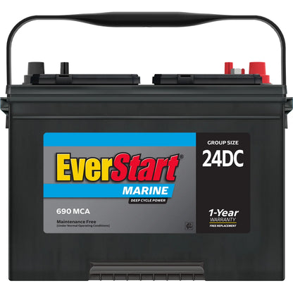 EverStart Lead Acid Marine & RV Deep Cycle Battery, Group Size 24DC 12 Volt, 690 MCA*