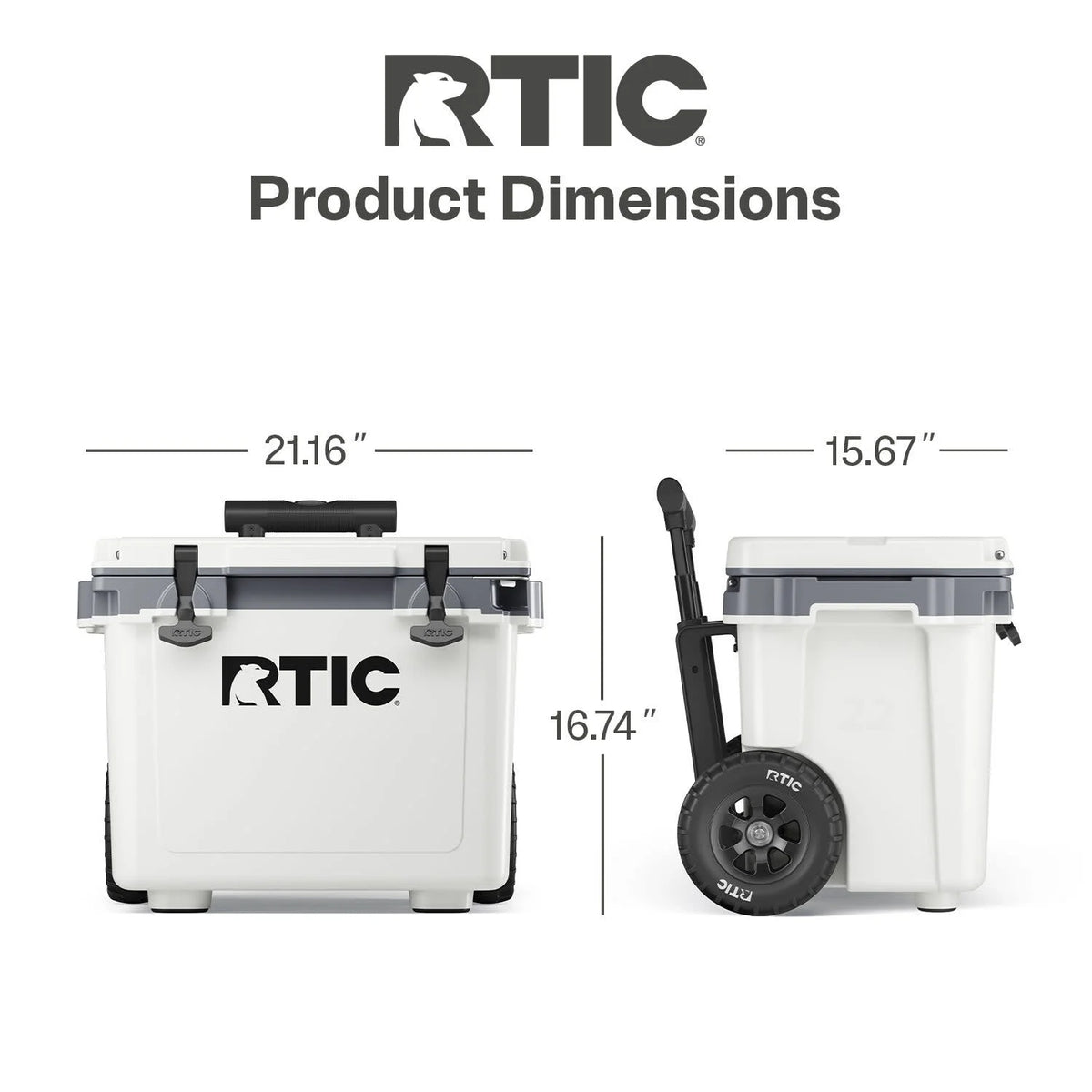 RTIC 22 QT Ultra-Light Wheeled Hard-Sided Ice Chest Cooler, Fits 28 Cans, 6 Wine Bottles, White & Grey