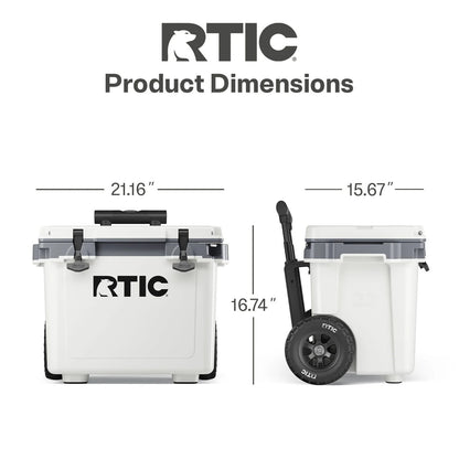 RTIC 22 QT Ultra-Light Wheeled Hard-Sided Ice Chest Cooler, Fits 28 Cans, 6 Wine Bottles, White & Grey