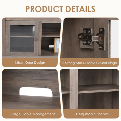 TV Stand for 65 Inch TV, Entertainment Center with Two Glass Barn Doors and Storage Cabinet Table, Farmhouse Style Media Console Table for Living Room(Coffee)
