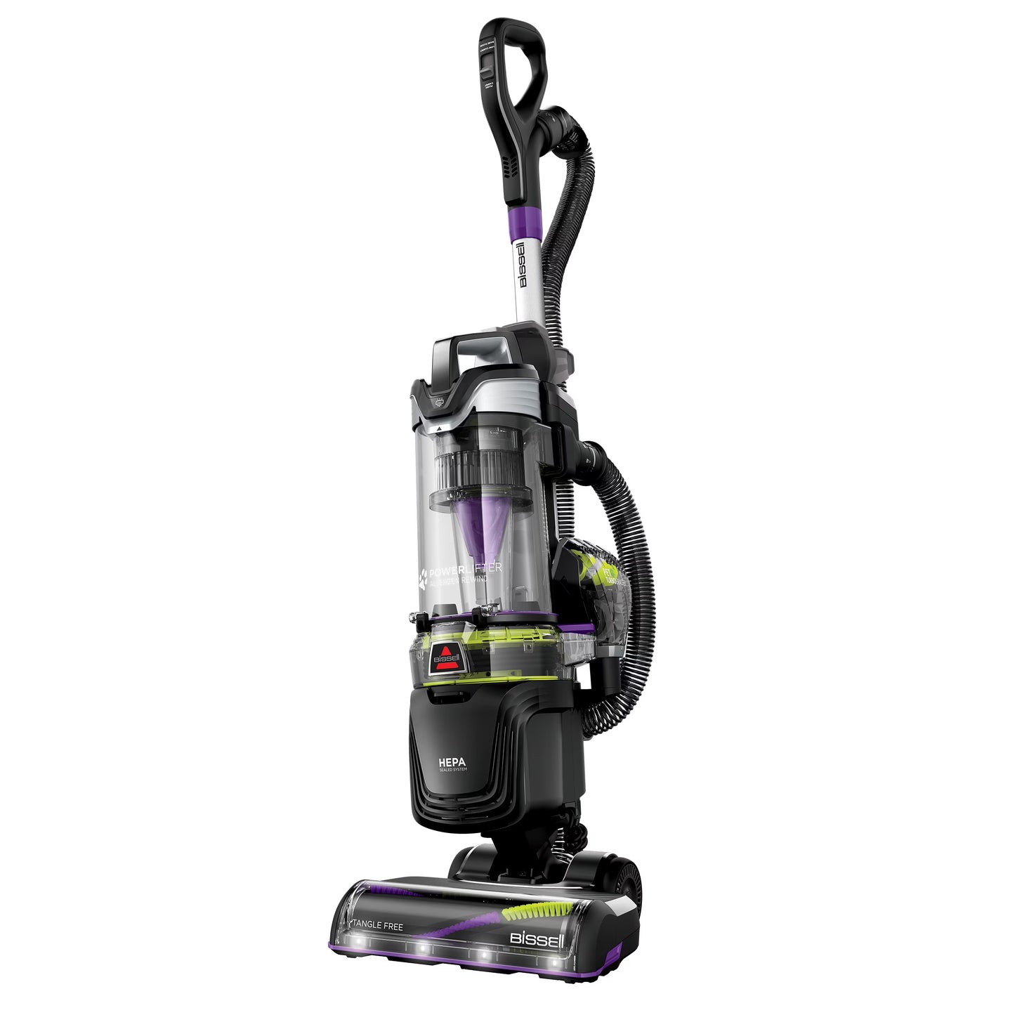 BISSELL Upright Vacuum, PowerLifter Allergen Pet Rewind, Pet Friendly , Bagless, HEPA filter, with Tangle Free Brush Roll, Swivel Steering and LED Headlights, 3404, Black