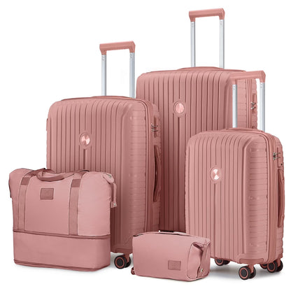 Joyway 5 Piece Luggage Sets Hardshell Lightweight Suitcase with TSA Lock Spinner Wheels-Orange