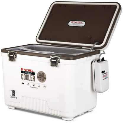 Engel 19qt Live Bait Drybox/Cooler w/ 2 Speed Aerator Pump and Net White (2025)