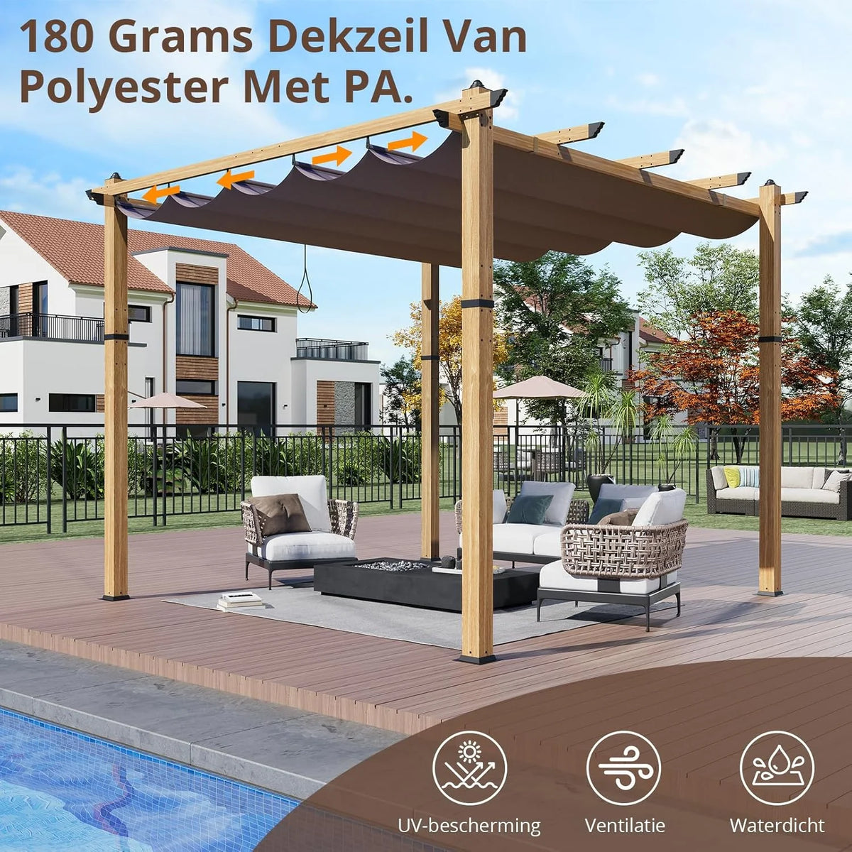 Outdoor Aluminum Pergola with Retractable Canopy, Reinforced 4-Sided Base, Waterproof & UV-Resistant Adjustable Roof, Modern Design for Patio, Deck, Backyard, and Garden