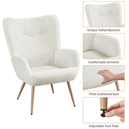 Easyfashion Modern Boucle Fabric Accent Chair, White
