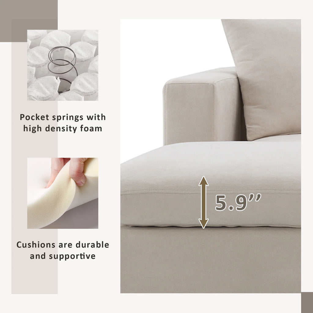 Harper & Bright Designs Modern Sectional Sofa 3 Seat Couch with Ottoman, Upholstered L Shaped Cloud Couch for Small Space Apartment Office, White