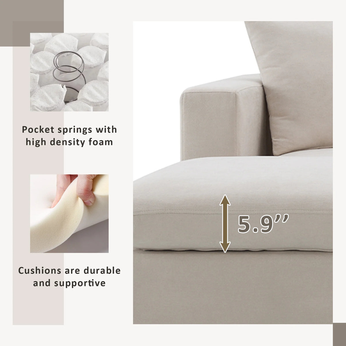 Harper & Bright Designs Modern Sectional Sofa 3 Seat Couch with Ottoman, Upholstered L Shaped Cloud Couch for Small Space Apartment Office, White