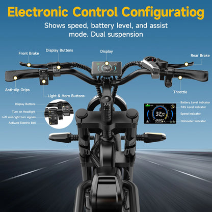 1500W Peak Electric Bike for Adults, 20" Fat Tire E-Bike, 48V 15Ah Battery, 7-Speed E-Mountain Bike with Storage Rack, UL2849