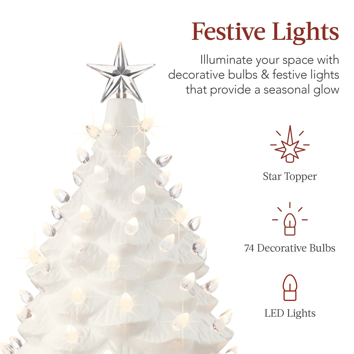 Best Choice Products 24in X-Large Pre-Lit Ceramic Christmas Tree Decor w/ 74 Multicolor Bulbs, LED Light - Green