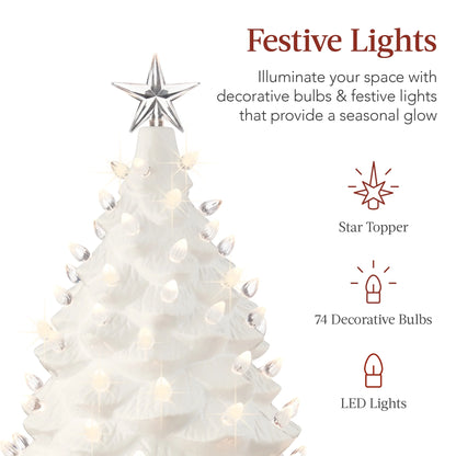 Best Choice Products 24in X-Large Pre-Lit Ceramic Christmas Tree Decor w/ 74 Multicolor Bulbs, LED Light - Green