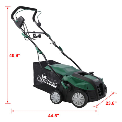 2-in-1 16" Walk Behind Electric Dethatcher Scarifier 15 Amp with Large 58QT Removable Collection Bag for Lawn Yard Garden Care