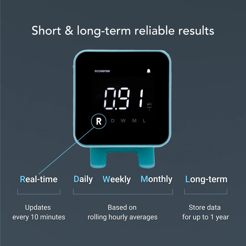 Ecosense EB100 EcoBlu, Digital Radon Detector, Fast & Accurate, Short-Term and Long-Term Monitoring, Full Size LED Screen, Easy to Use (White)