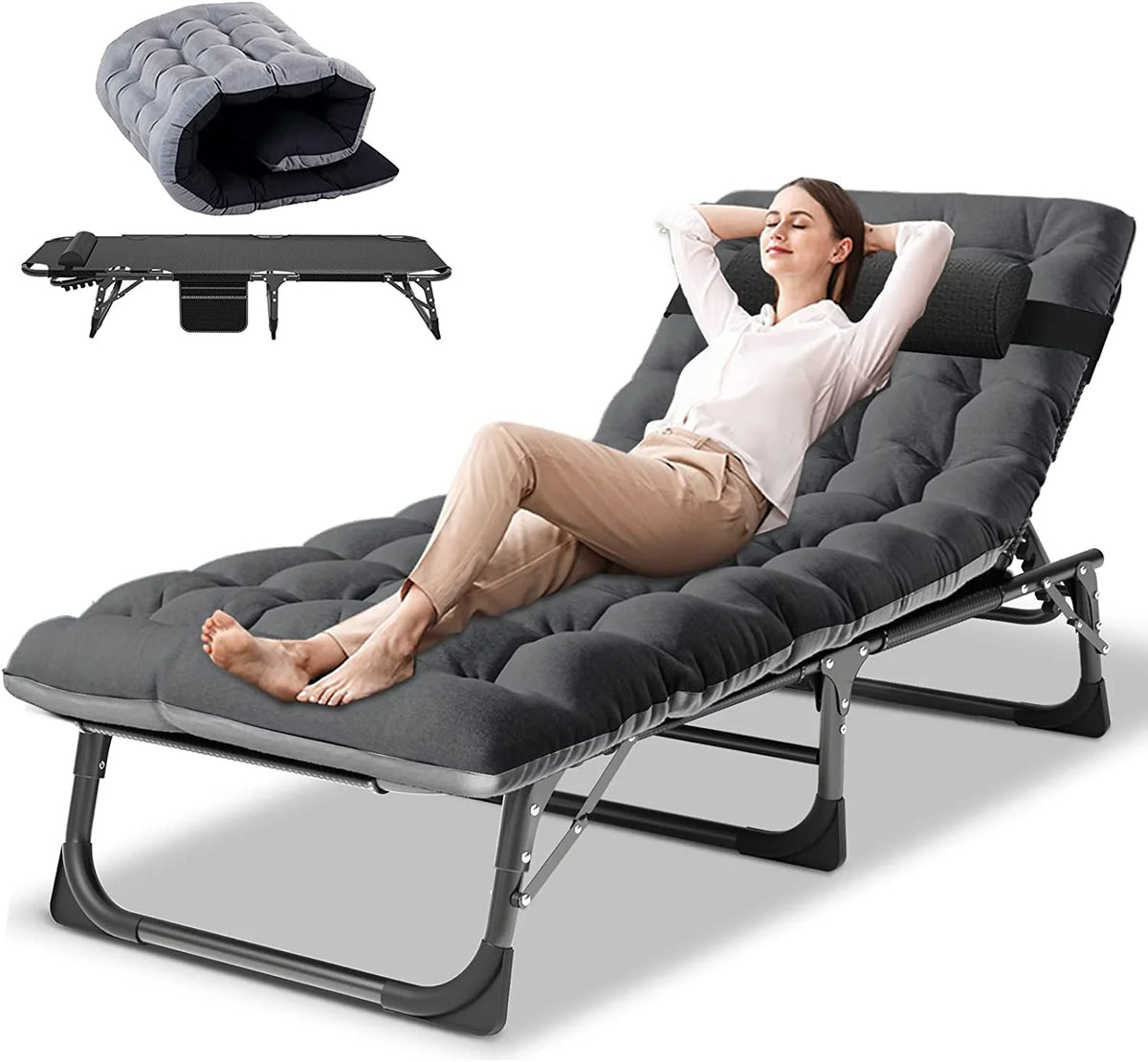 Slsy Folding Lounge Chair, 5-Position Adjustable Outdoor Reclining Chair, Folding Sleeping Bed Cot, Folding Chaise Lounge Chair for Pool Beach Patio Sunbathing