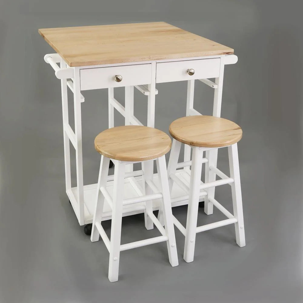 American Trails Breakfast Cart with Drop-Leaf Table, American Maple Top, Square - White