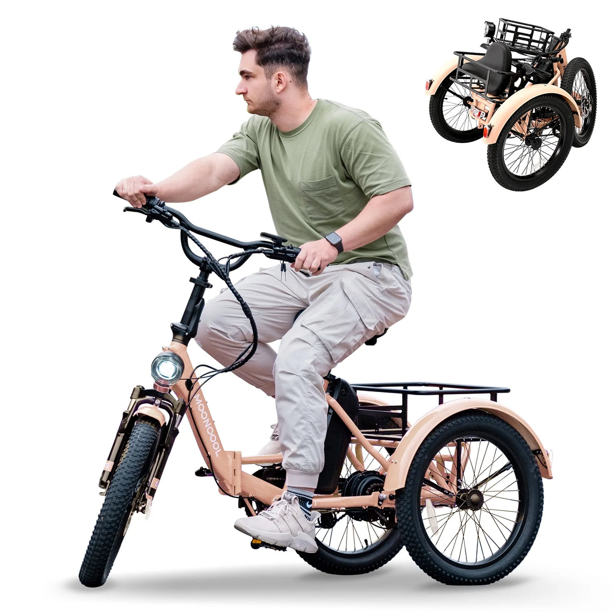 MOONCOOL TK1 Folding Electric Tricycle for Adults,48V 14.5Ah Removable battery, 500W（Peak 1000w）Motor, 20" Fat Tire Step-Thru 3Wheel Electric Bicycle w/Front&Rear Baskets, Certified to UL 2849 by SGS