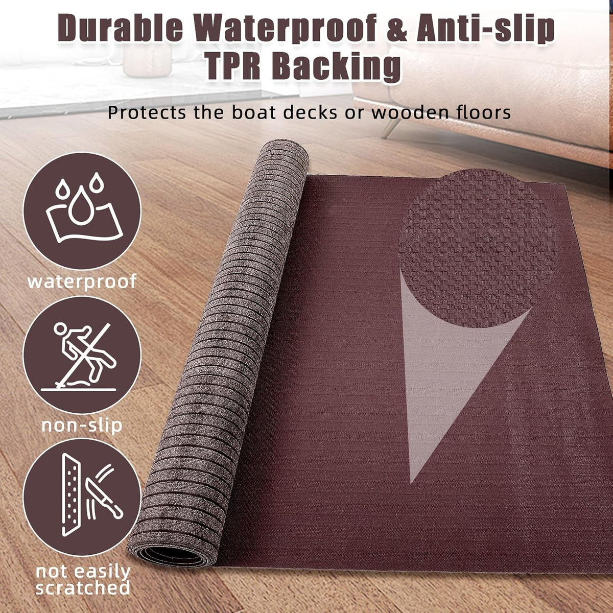 M optimized Marine Carpet, 6FT*23FT Boat Carpet Rugs,for Outdoor Patio Deck, Camping, TPR Non-Slide, Water-Proof, Stripe Brown