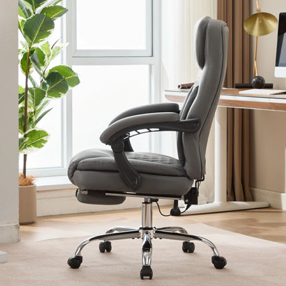 JONPONY Big and Tall Office Chair 500LBS Executive Office Chair Massage and Footrest Ergonomic Computer Desk Chair Reclining High Back Leather Office Chair Lumbar Back Support Swivel Rolling,Black