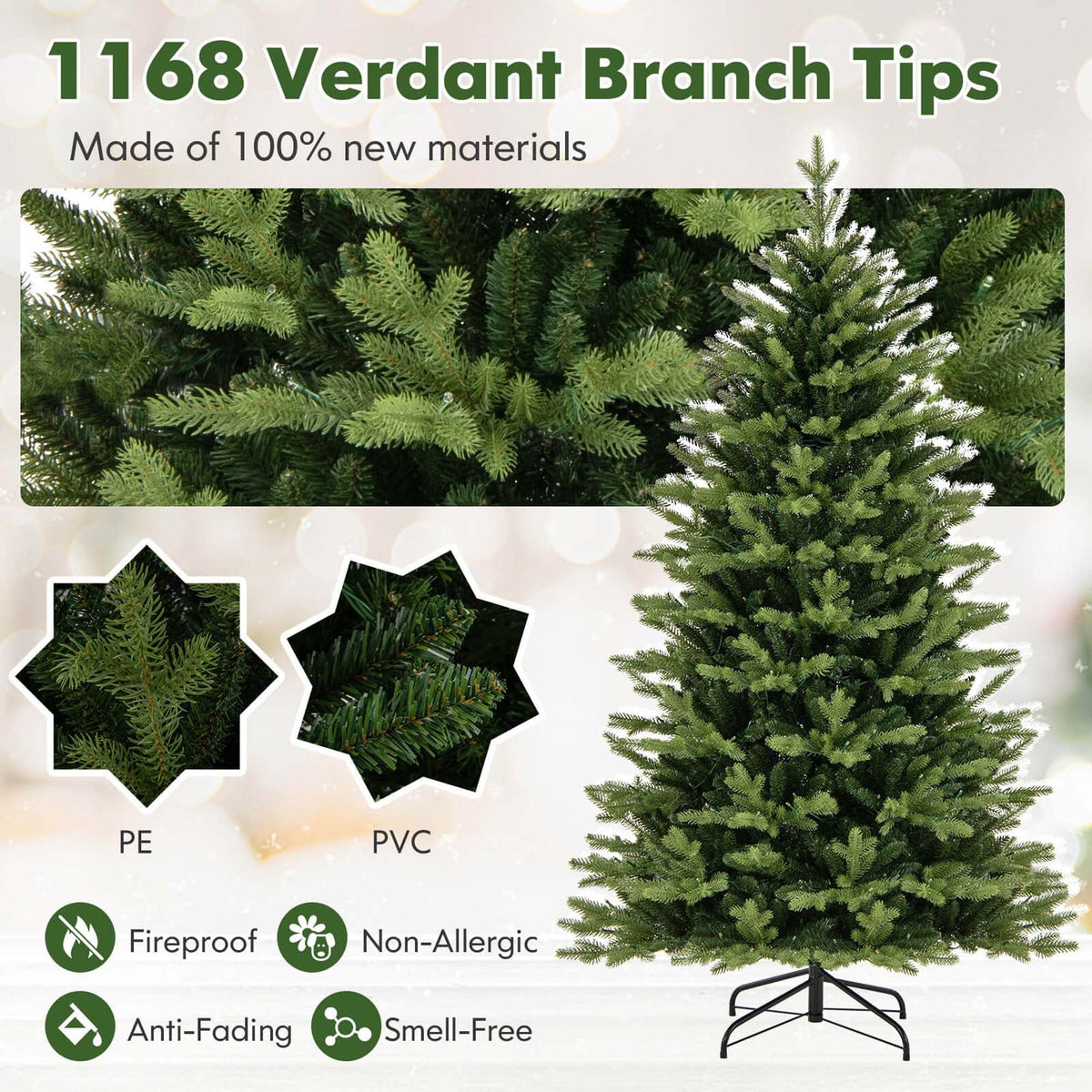 Costway 5 FT Pre-Lit Christmas Tree Hinged with 250 Multi-color Lights & 844 Branch Tips