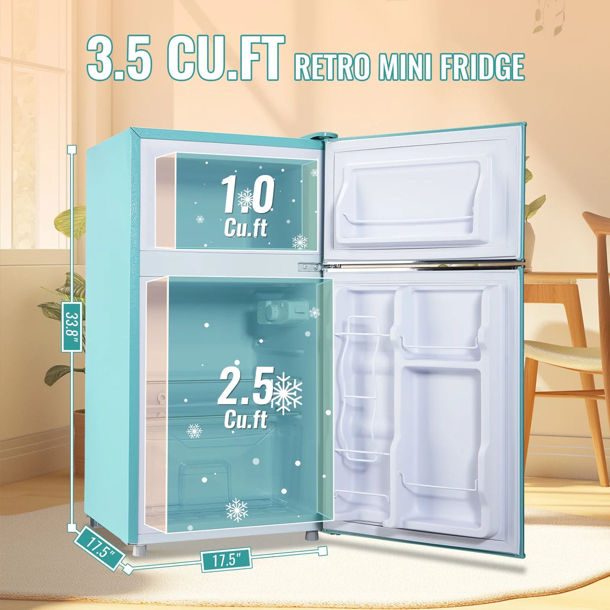 TACOOL Refrigerator with Top Freezer 3.5Cu.ft Two Door Small Mini Fridge with Extra Drink Space for Home Office Dorm Red