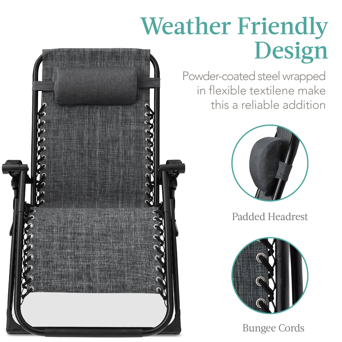 Best Choice Products Oversized Zero Gravity Chair, Folding Recliner w/ Removable Cushion, Side Tray - Fossil Gray