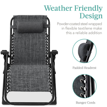 Best Choice Products Oversized Zero Gravity Chair, Folding Recliner w/ Removable Cushion, Side Tray - Fossil Gray