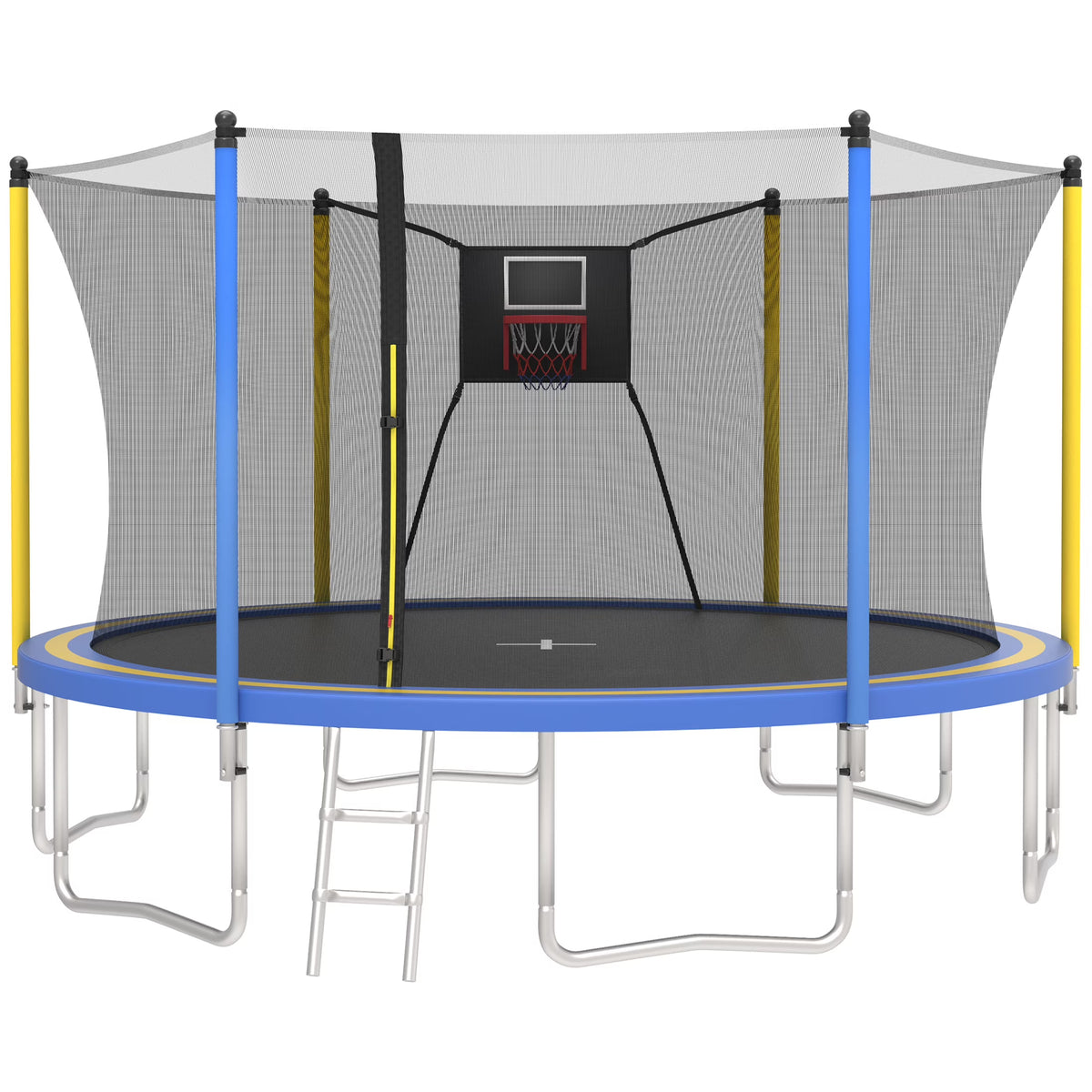 SHINPT 14ft Trampoline for Kids, Outdoor Trampoline with Net, Big Trampoline with Basketball Hoop and Ladder, Heavy Duty Trampoline with No-gap Design, Backyard Trampolines for Adult